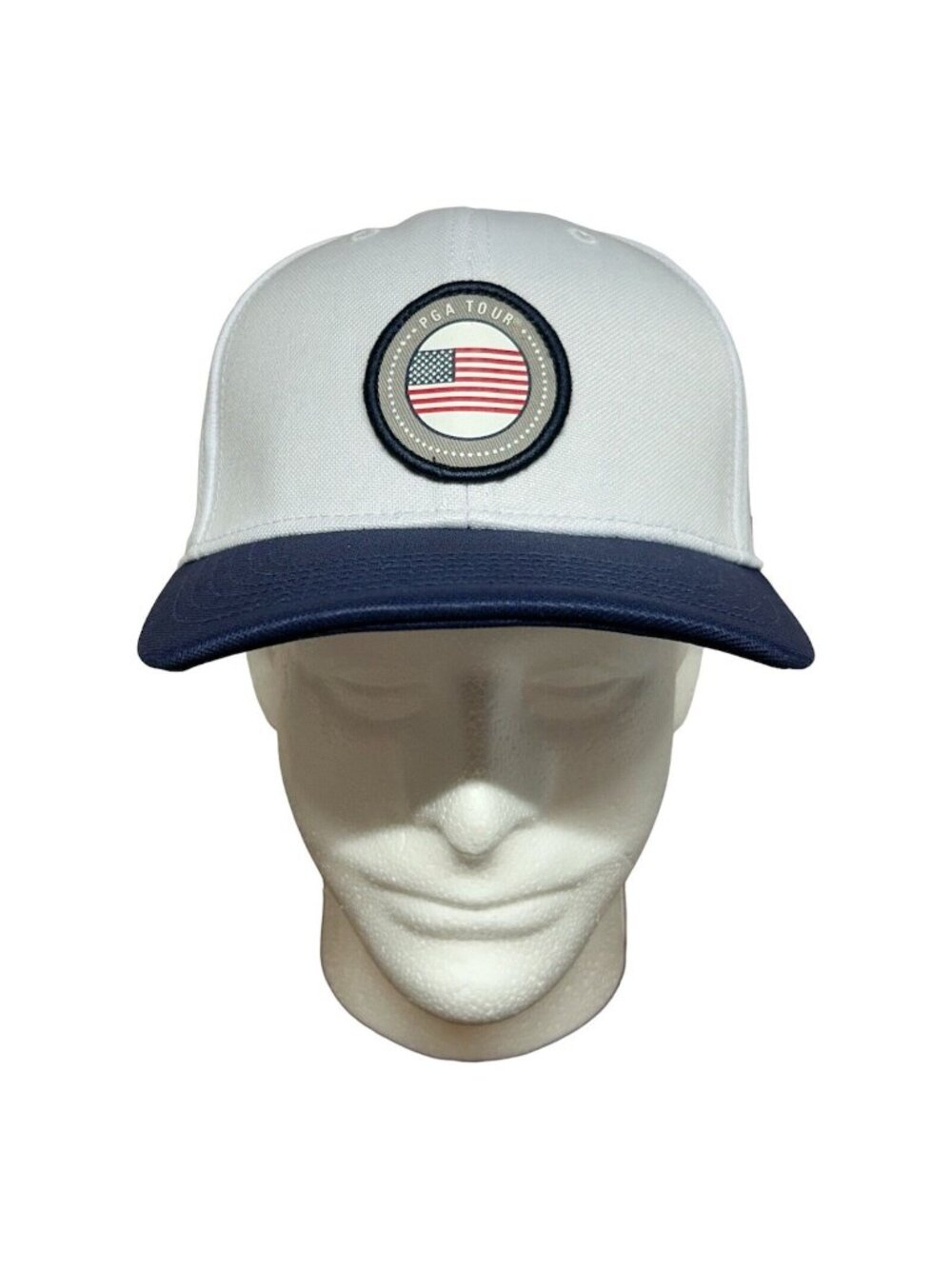 PGA Tour Pro Series Golf Hat Cap Bright White American Flag UPF Strap Back New
